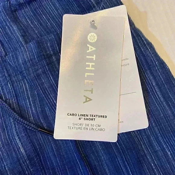 Athleta Women's 4" Short Blue Stripe Cabo Linen Textured Resortwear Travel Beach - Picture 7 of 11